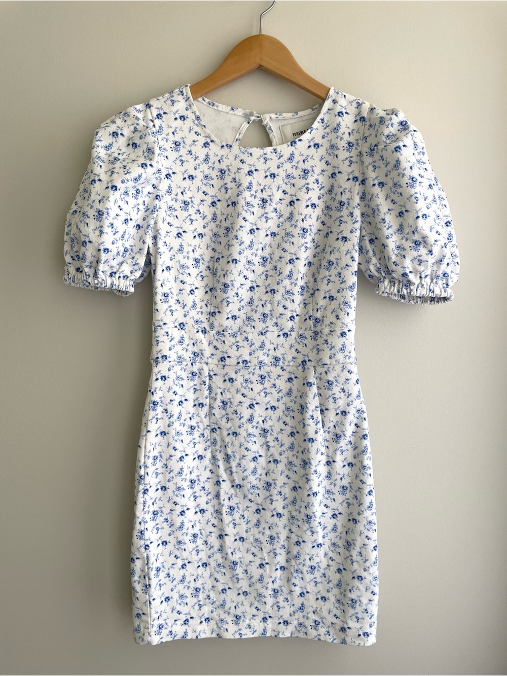 Forever 21 Cotton Backless Mini Dress Delftware Blue Floral Print Tea Party